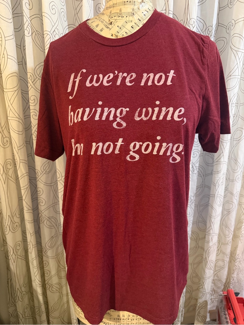 Bella Canvas Maroon Short Sleeve Tee with White Script Graphic Wine Size Large